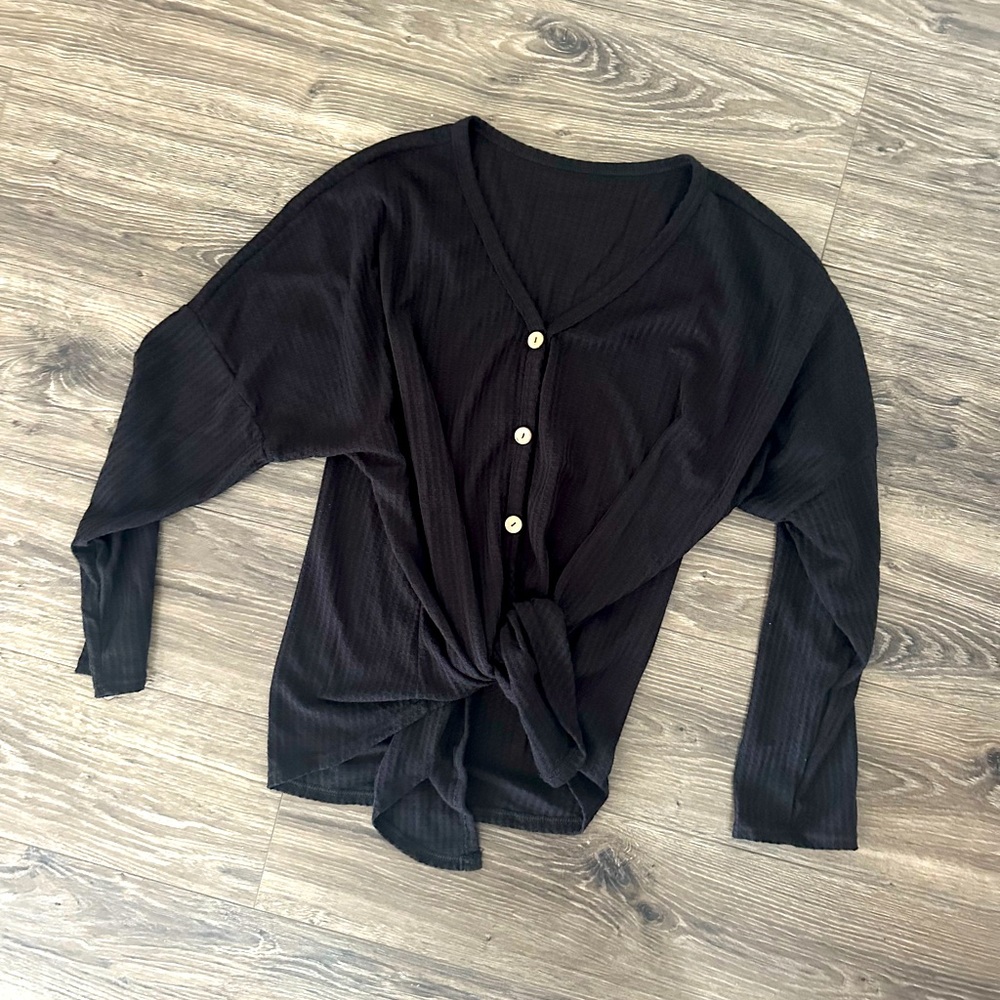 SHEIN Black Tie Front Sweater - Picture 1 of 2
